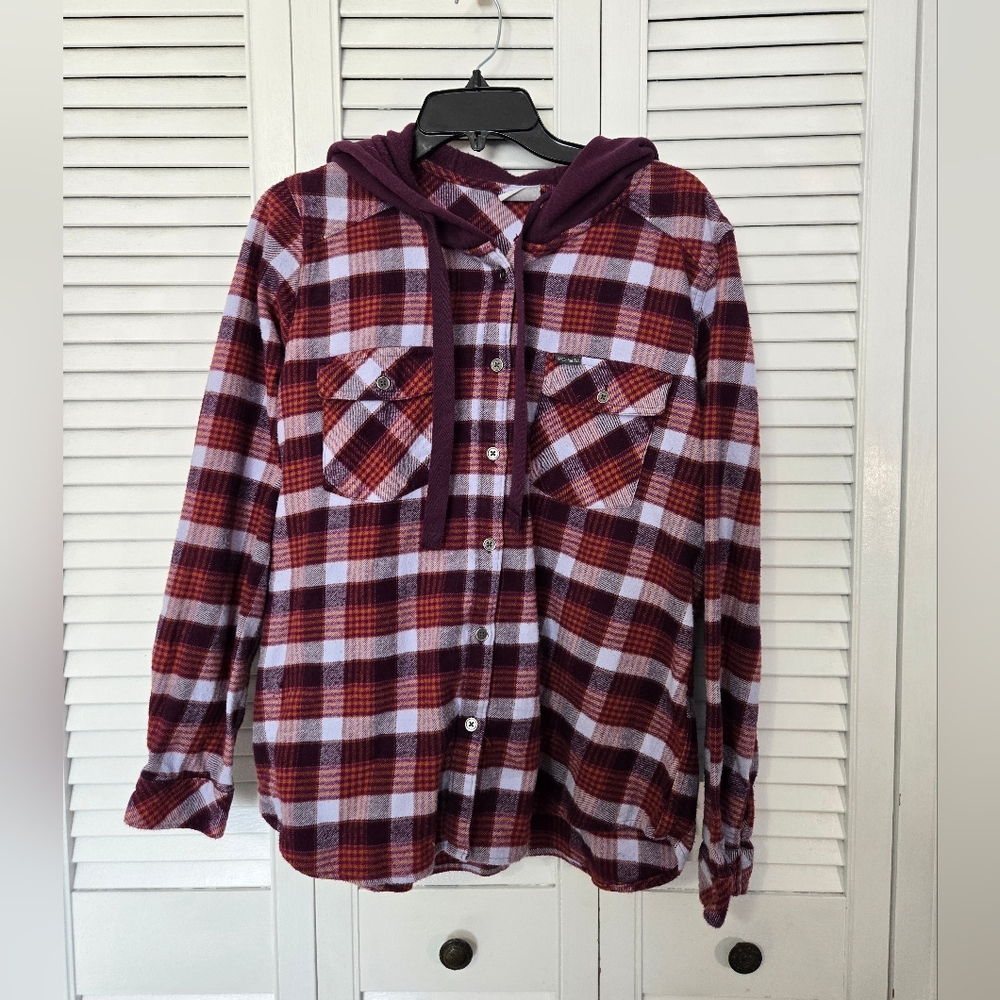 Columbia Red and Purple Plaid Button Down Shirt